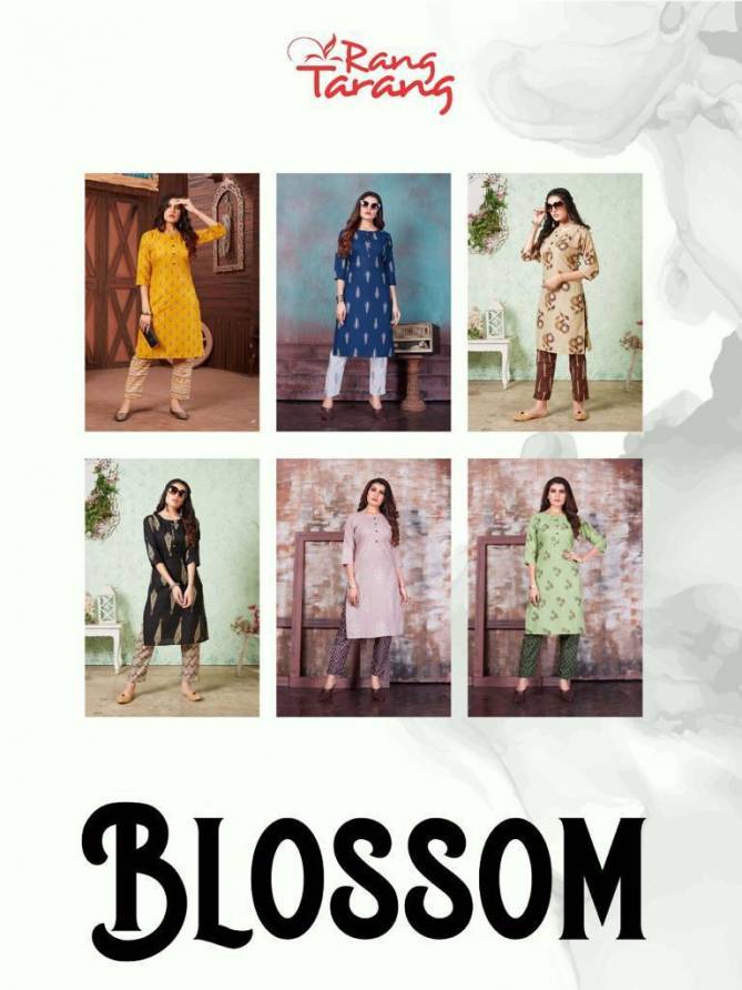 Rung Tarang Blossom Fancy Designer Casual Wear Kurtis With Bottom Collection

